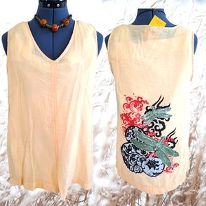 Citron Santa Monica Sheer Art Asian Inspired Tunic Light Orange Silk Blend w/tag